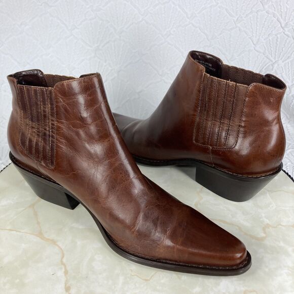 Matisse Ankle Boots Womens Sz 7 Dark Brown Leather Pointe Toe Block Heel Booties - Picture 9 of 12